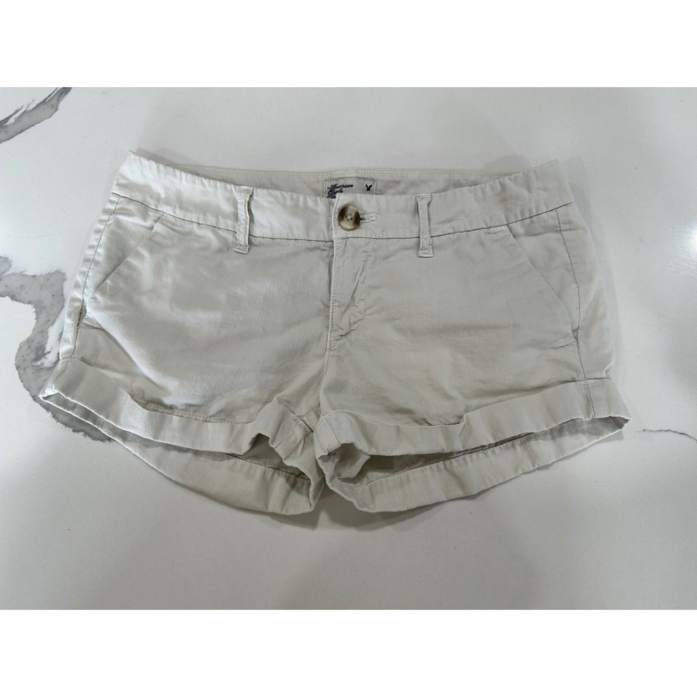 VTG American Eagle Khaki Chino‎ Shorts Tan Cuffed Cotton Size 2 Womens